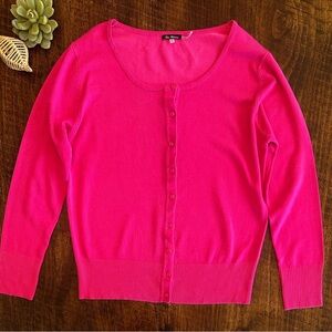 Vila Milano | Hot Pink Cotton Blend Knit Cardigan Sweater, Size L